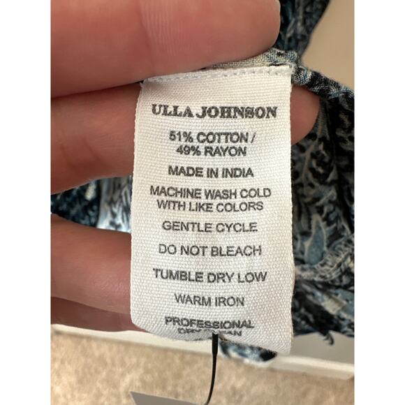 Ulla Johnson Nailah Midnight Blue Floral Puff Sleeve Smocked Waist Dress Sz 4 - Picture 10 of 10